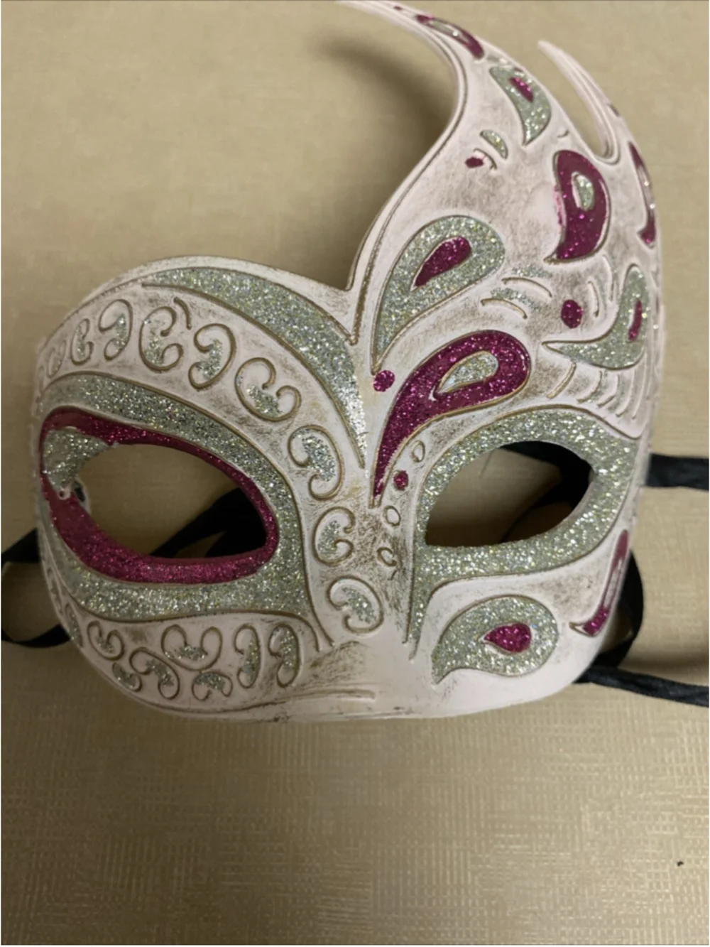 Mardi Gras Venetian Mask Hard Shell & Material Glitter Pink White